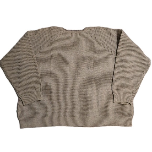 Eddie Bauer Sweater Mens L Oatmeal Waffle Knit Cotton Made in UK Fisherman Crew - Picture 7 of 9